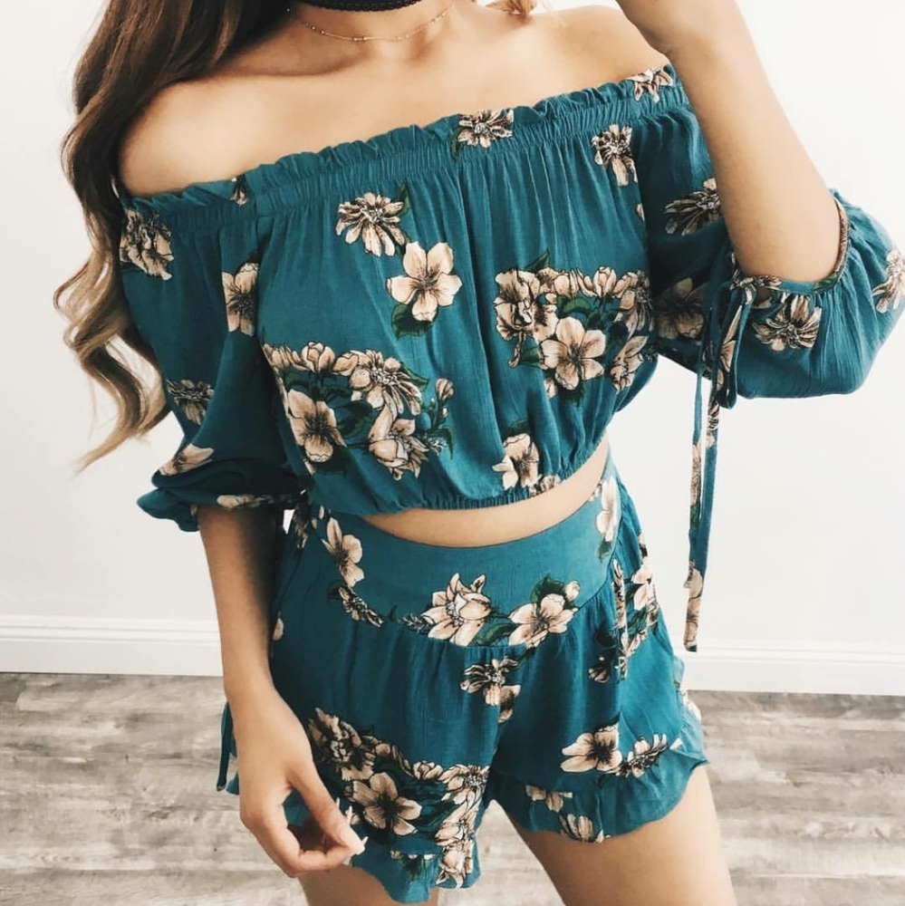 Teal Floral 2 Piece